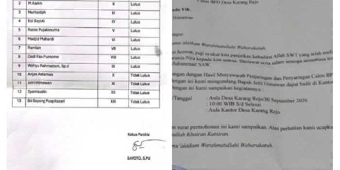Meski Dinyatakan Tak Lulus, JH Masih Diundang Panitia BPD Karang Rejo